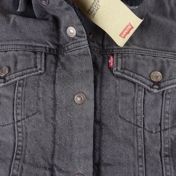 Levi’s Original Sherpa Fleece Lined Denim Jean Trucker Jacket NWT Black Levis - Picture 5 of 11